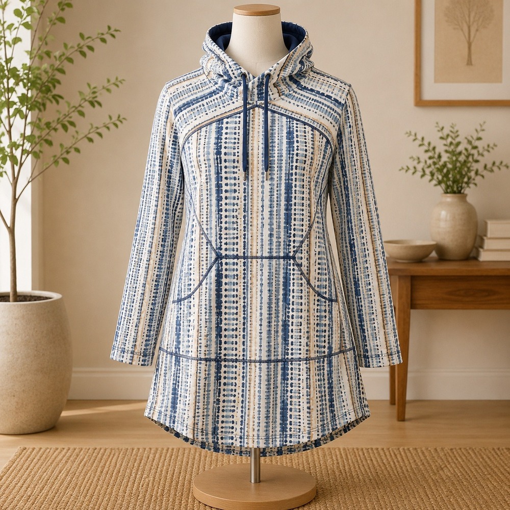 NWT BloqUV Jantzen Sun Hoodie Womens 1X Blue Tie Dye Stripe UPF 50+ Top
